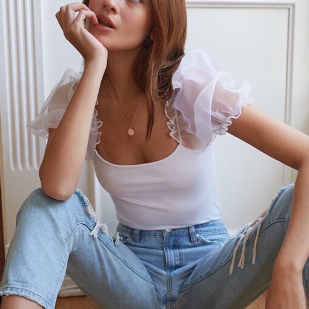 The Moon Sheer puff sleeve top